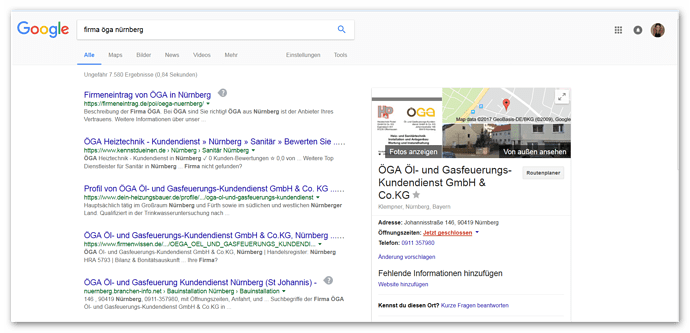 Google - veränderter Bildschirm