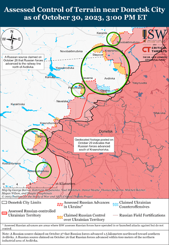 Avdiivka and Donetsk City Battle Map Draft October 30,2023