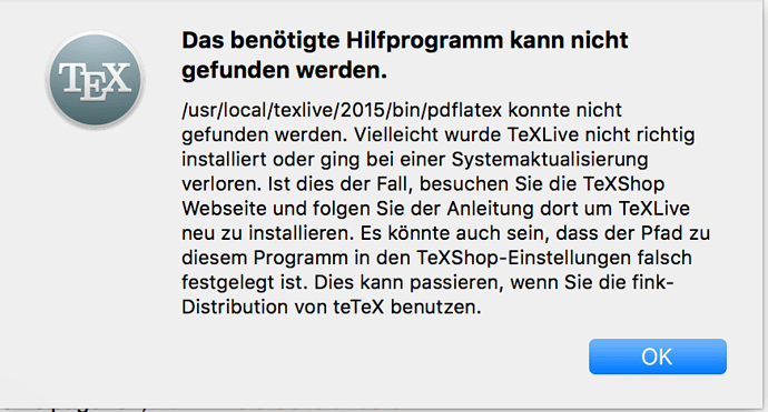 Bild 1: TeXShop Fehlermeldung