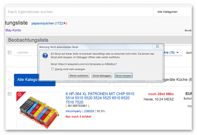 eBay  -  Script Fehler