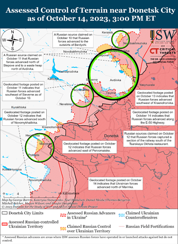 Avdiivka and Donetsk City Battle Map Draft October 14,2023