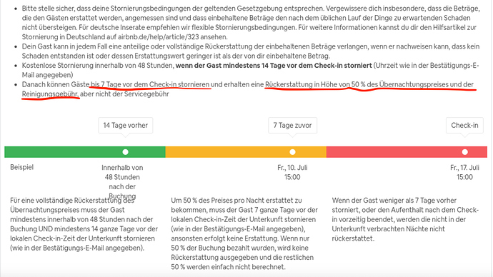 Stornierungsregeln AirBnB markiert